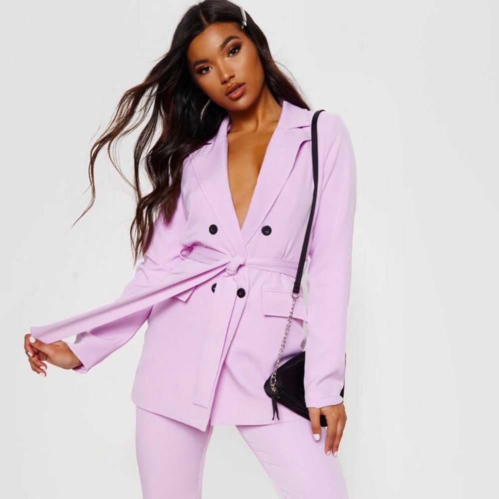 Lilac Belted Suit Set (Blazer +Pants) NWOT